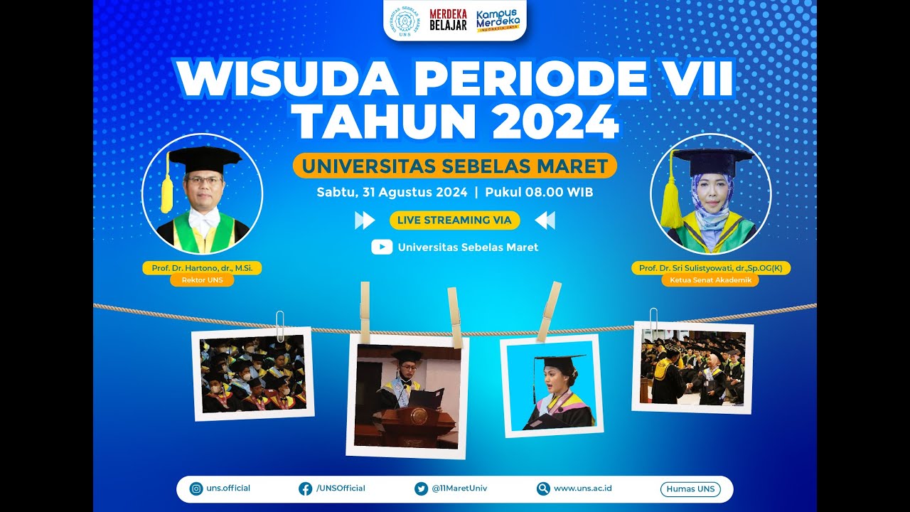 Wisuda Periode 7 Tahun 2024 Universitas Sebelas Maret - Sabtu, 31 Agustus 2024